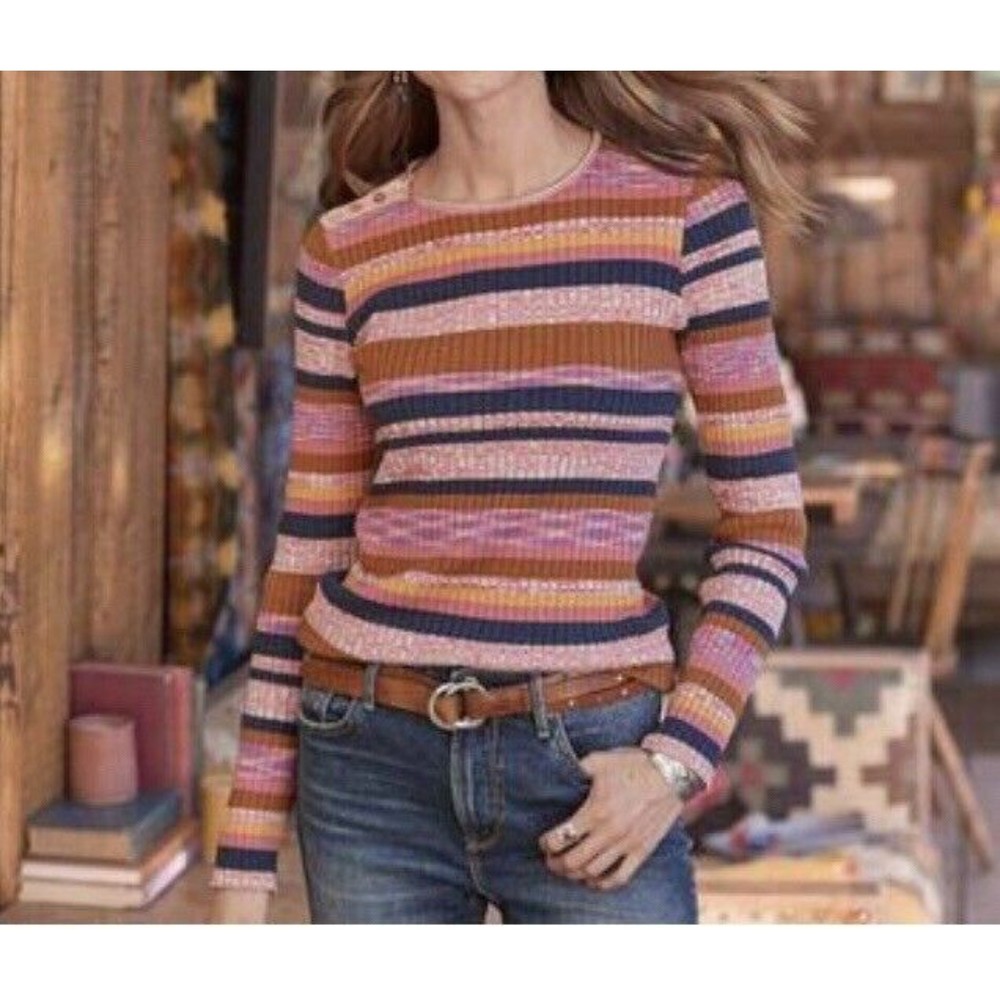 Sundance Brite Nites Sweater Size Small Striped Ribbed Stretchy Lightweight Boho